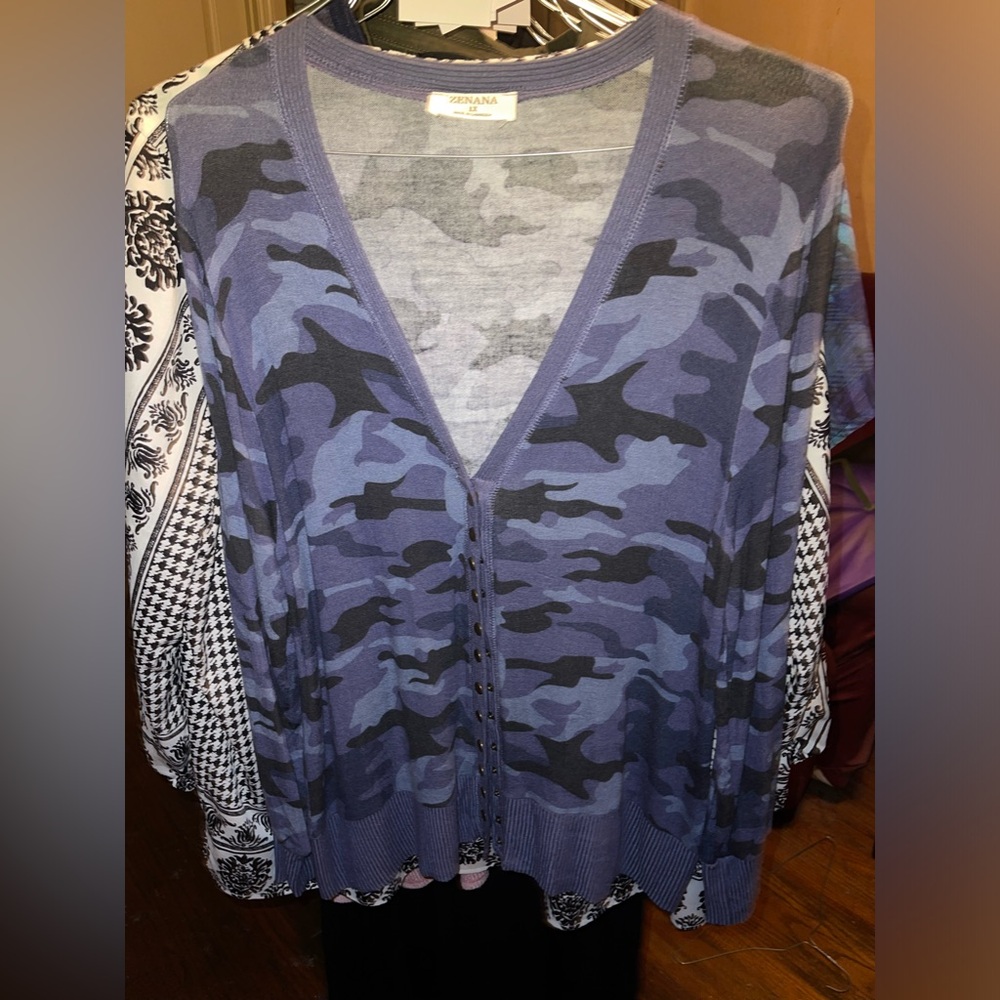ZENANA CAMO CARDIGAN 1X